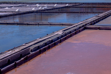 The healing colored salt mines of Pomorie resort. Black Sea, Bulgaria.