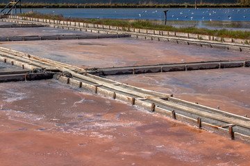 The healing colored salt mines of Pomorie resort. Black Sea, Bulgaria.