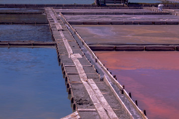 The healing colored salt mines of Pomorie resort. Black Sea, Bulgaria.