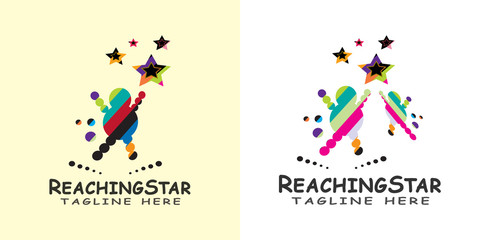 child logo reaching for the star, kids dream icon -vector