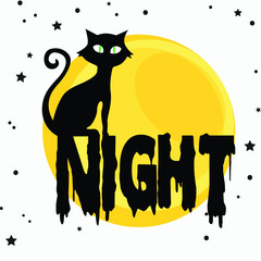 Night Cat Art, vector illustration