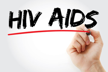 HIV AIDS text with marker, medical concept background