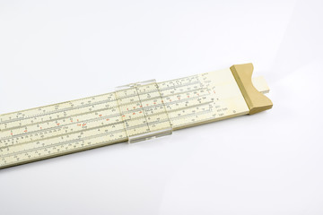 Slide Rule Mechanical mathematical Scientific calculator  used in Education and industry on a white background