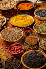 Colorful spices and herbs