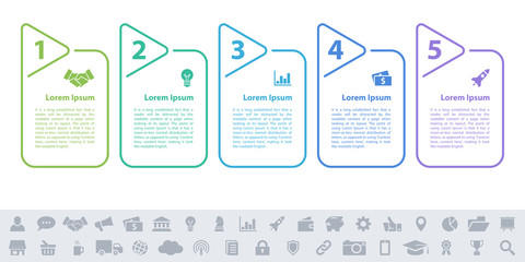 Business infographic design template with 5 steps or options using for process diagram, workflow layout, flow chart, infograph and banner