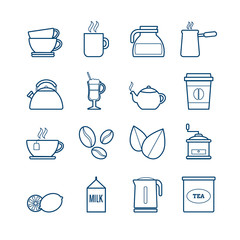 Set of modern vector line tea and coffee icons for web, print, mobile apps design - 289448686