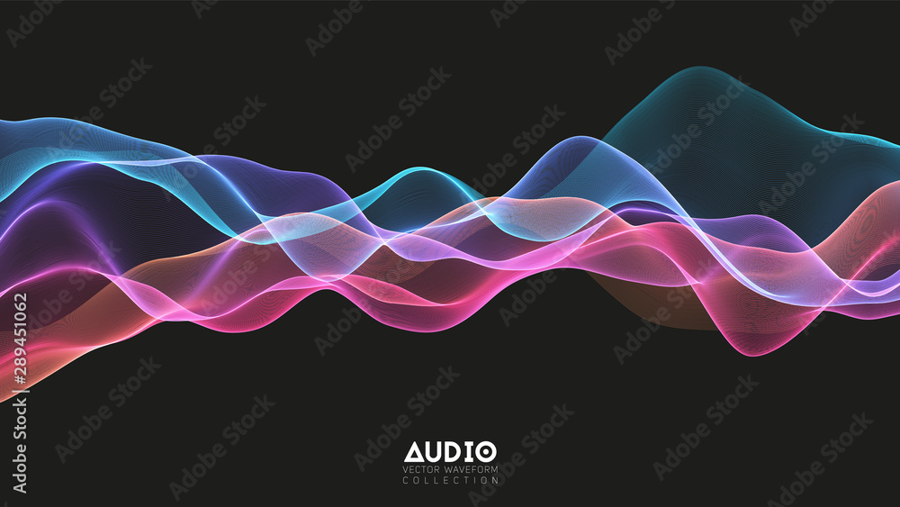Poster vector 3d echo audio wavefrom spectrum. abstract music waves oscillation graph. futuristic sound wav