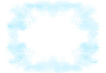 Light sky blue shades color frame watercolor illustration, creative background, smeared aquarelle painted  template. Paper textured canvas for vintage design, invitation card