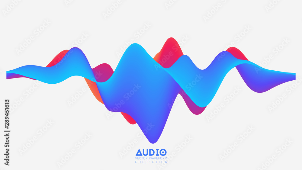 Poster vector 3d solid surface audio wavefrom. abstract music waves oscillation spectrum. futuristic sound 