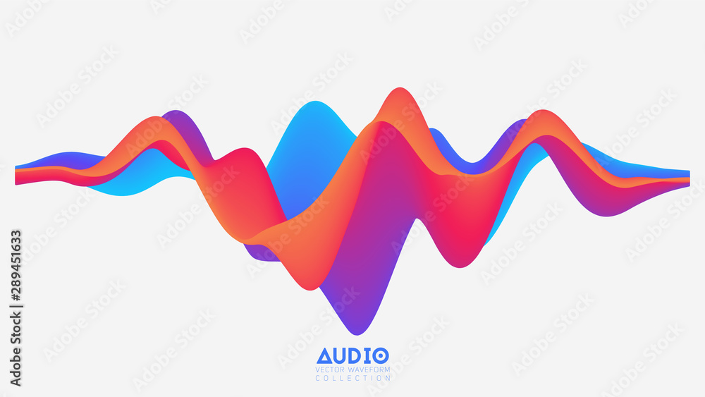 Poster vector 3d solid surface audio wavefrom. abstract music waves oscillation spectrum. futuristic sound 