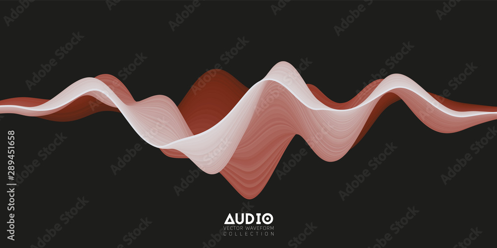 Poster vector 3d solid surface audio wavefrom. abstract music waves oscillation spectrum. futuristic sound 