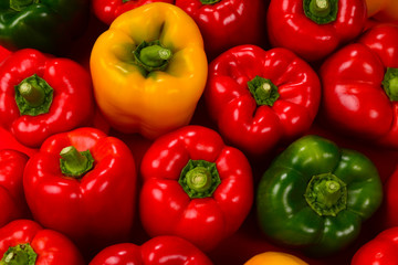 Fresh red, green, yellow bell pepper background.