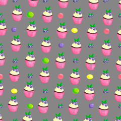 with blueberry cupcake pattern. Nice dessert print