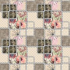 Seamless abstract floral, combined pattern. Patchwork.