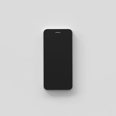 Modern smartphone black color with blank screen isolated on bright background. 3d rendering