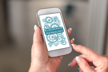 Blockchain technology concept on a smartphone