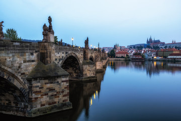 charles bridge and prague castle morning