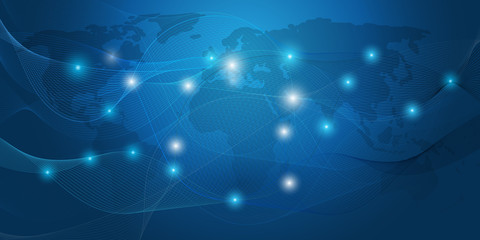 Abstract Blue Minimal Style Cloud Computing, Networks Structure, Telecommunications Concept Design, Network Connections, Transparent Wavy Geometric Mesh - Vector Illustration