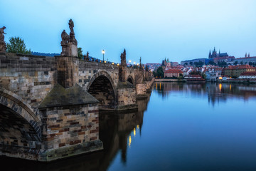 charles bridge and prague castle morning