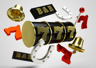 Slots Symbols with Slot Machine Reel Casino 3D Render