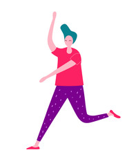 Happy dancing man. Male having fun, dance, jump. Joyful disco party. Flat vector illustration.