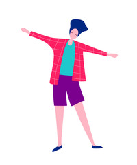 Happy dancing man. Male having fun, dance, jump. Joyful disco party. Flat vector illustration.