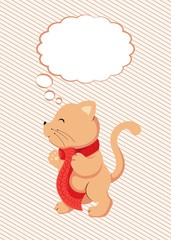 Flat Kitty with thought cloud vector illustration. Cat and thinking bubble