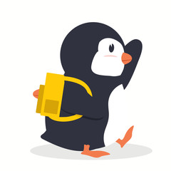 Penguin bird  going to schook