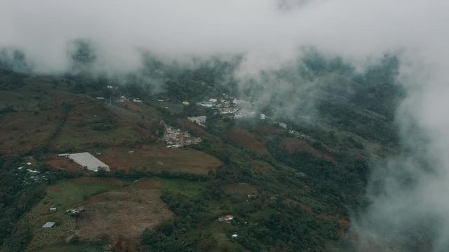 Droneshot In Colombian Mountains With Clouds. Deparment of Meta. El Calvario City.