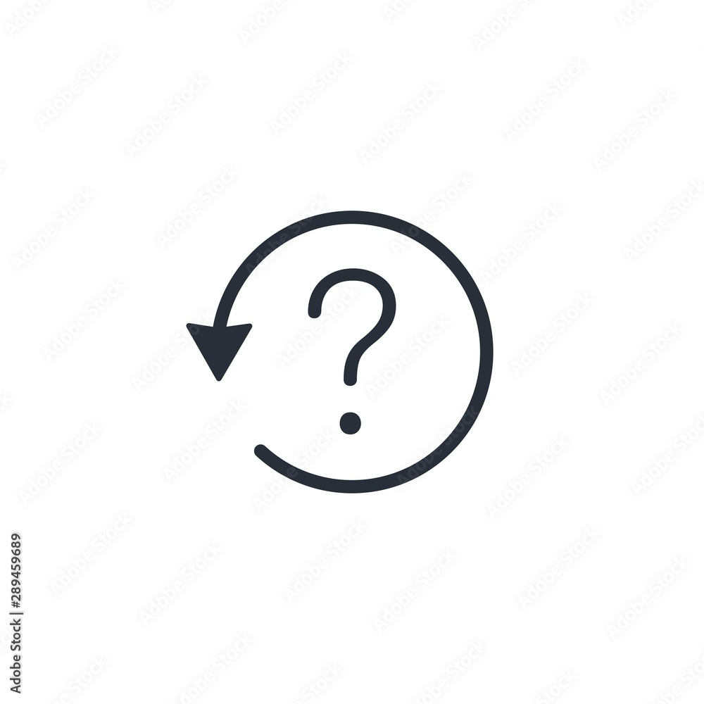 Poster question. return arrow. back to the question. vector linear icon, white background.