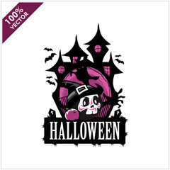 Halloween Skull Castle Vector Logo
