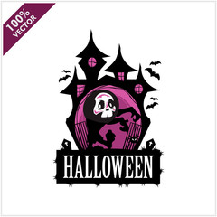 Halloween Skull Castle Vector Logo