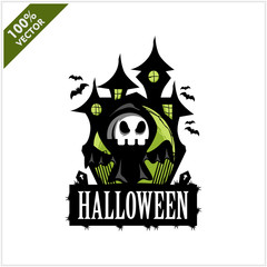 Halloween Skull Castle Vector Logo
