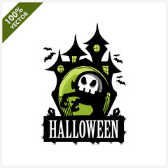 Halloween Skull Castle Vector Logo