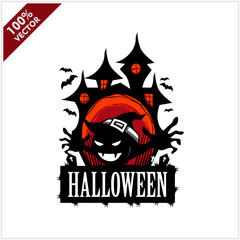 Halloween Skull Castle Vector Logo