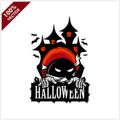 Halloween Skull Castle Vector Logo