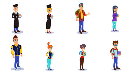 Student Characters in Graduation, Casual Clothing.