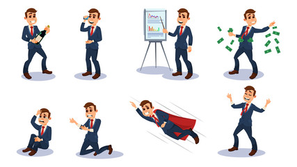 Fototapeta premium Businessman Character, Office Worker in Positions.