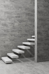staircase in modern room, gray and black concrete wall and cement floor, 3d background wallpaper vertical
