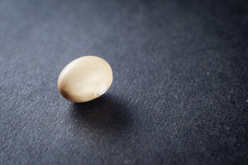 Small white beans of Nevi variety close-up on a black background. Macro shot.