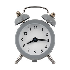 A gray clock with an alarm clock on a white background with arrows showing the time eight hours fifteen minutes or twenty hours fifteen minutes