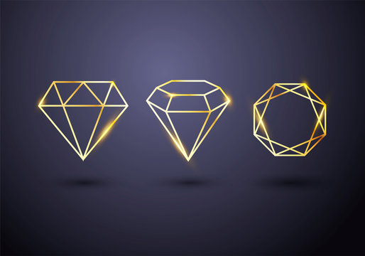 Vector Illustration Abstract Set Of Luxury Gold Diamond Outlined Shape Template.