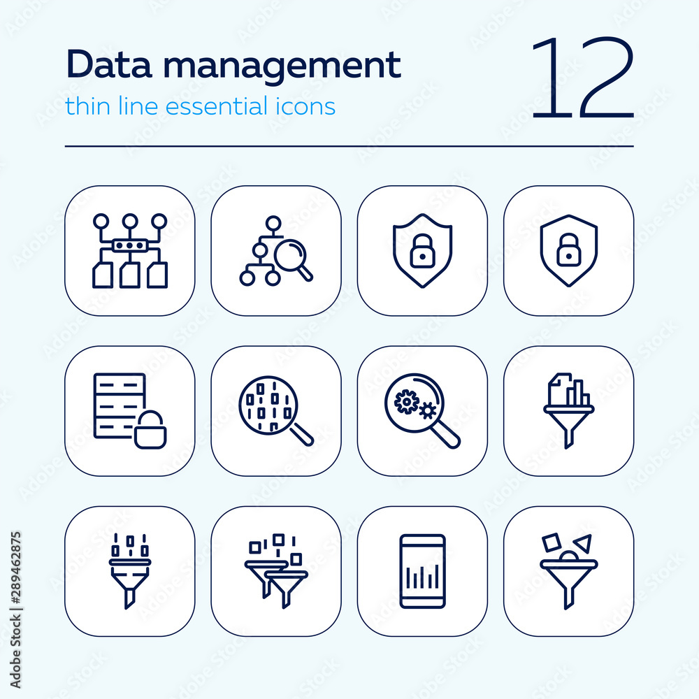 Poster data management line icon set. connection, technology, searching. database concept. can be used for 