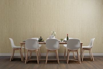 Fototapeta na wymiar interior of dining room with wooden wall, 3d rendering