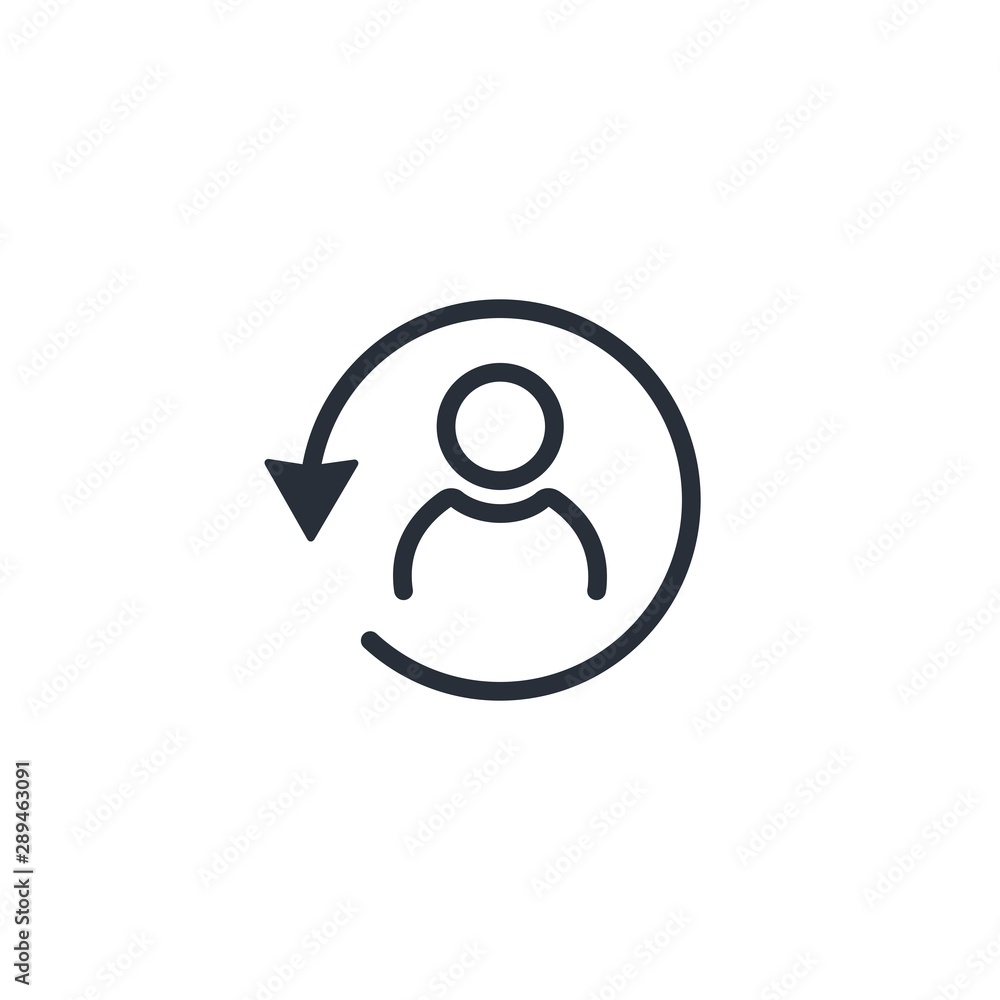 Poster client. return arrow. customer return. vector linear icon, white background.
