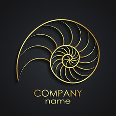 3d golden nautilus shell spiral shape logo - obrazy, fototapety, plakaty