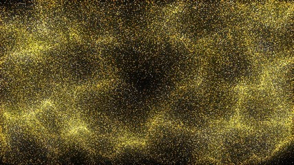 Golden dust spread like waves of water. A pile of golden sand spreading full the frame
