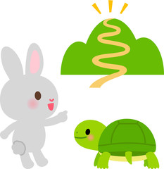山を指さすウサギとカメ