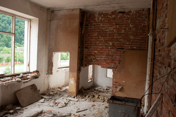 Ruined room in the abandoned office building