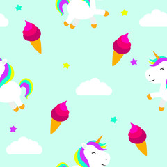 Seamless pattern vector cute unicorn children illustration print on fabric wallpaper on the wall textile greeting cards scrapbooking